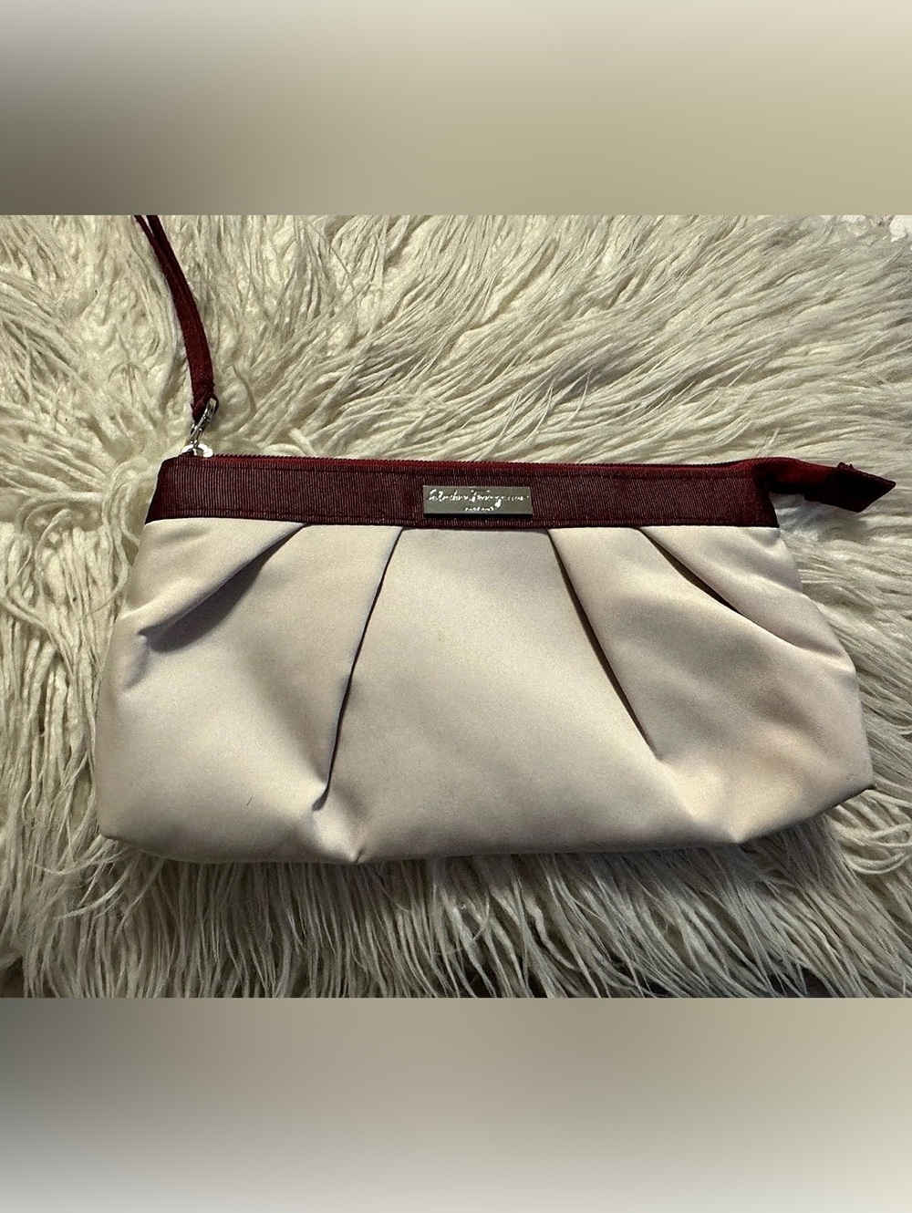 Salvatore Ferragamo Parfums Pouch Wristlet Cream & Burgundy